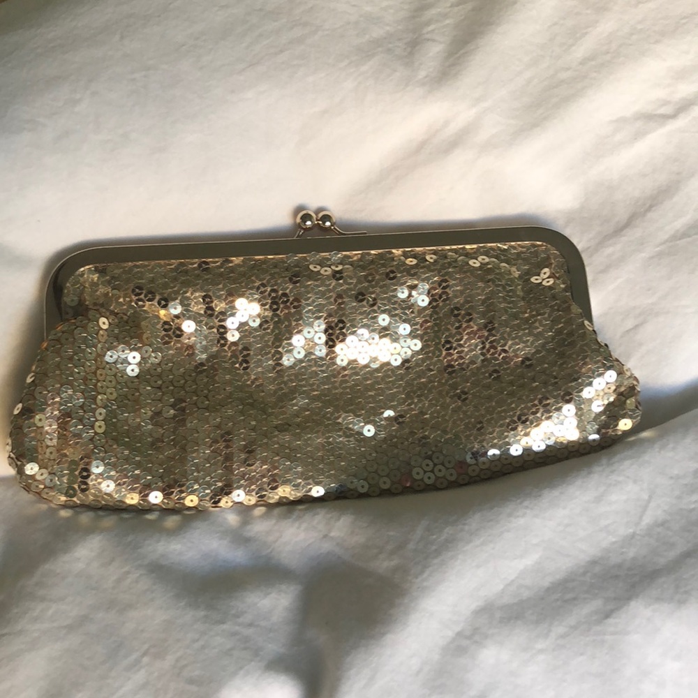 Gold sequin clutch